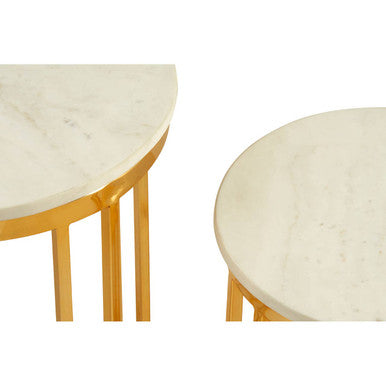 Orsina Set of 2 Round White Marble and Gold Metal Nesting Side Tables
