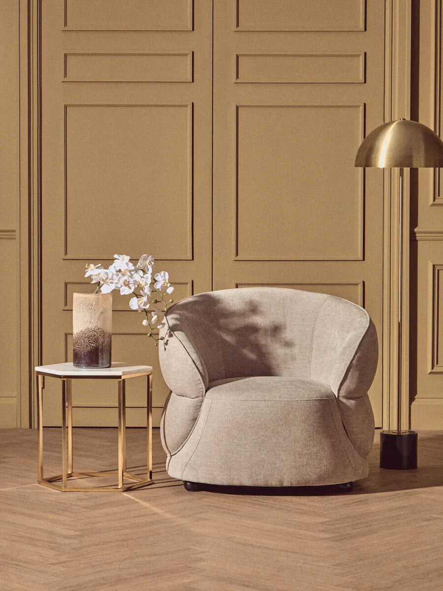 Orsina Templar Hexagonal Side Table – White Marble and Gold Metal
