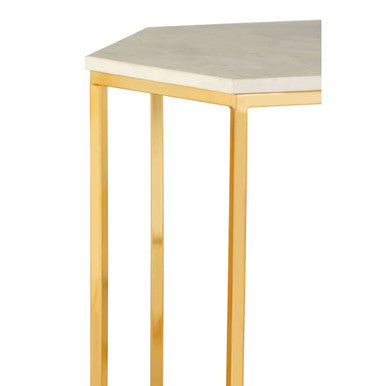 Orsina Templar Hexagonal Side Table – White Marble and Gold Metal