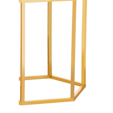 Orsina Templar Hexagonal Side Table – White Marble and Gold Metal