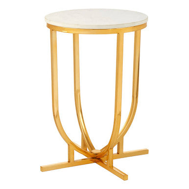 Orsina Templar Round Side Table – White Marble Top with Gold Frame