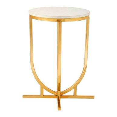 Orsina Templar Round Side Table – White Marble Top with Gold Frame