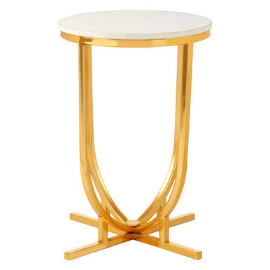 Orsina Templar Round Side Table – White Marble Top with Gold Frame