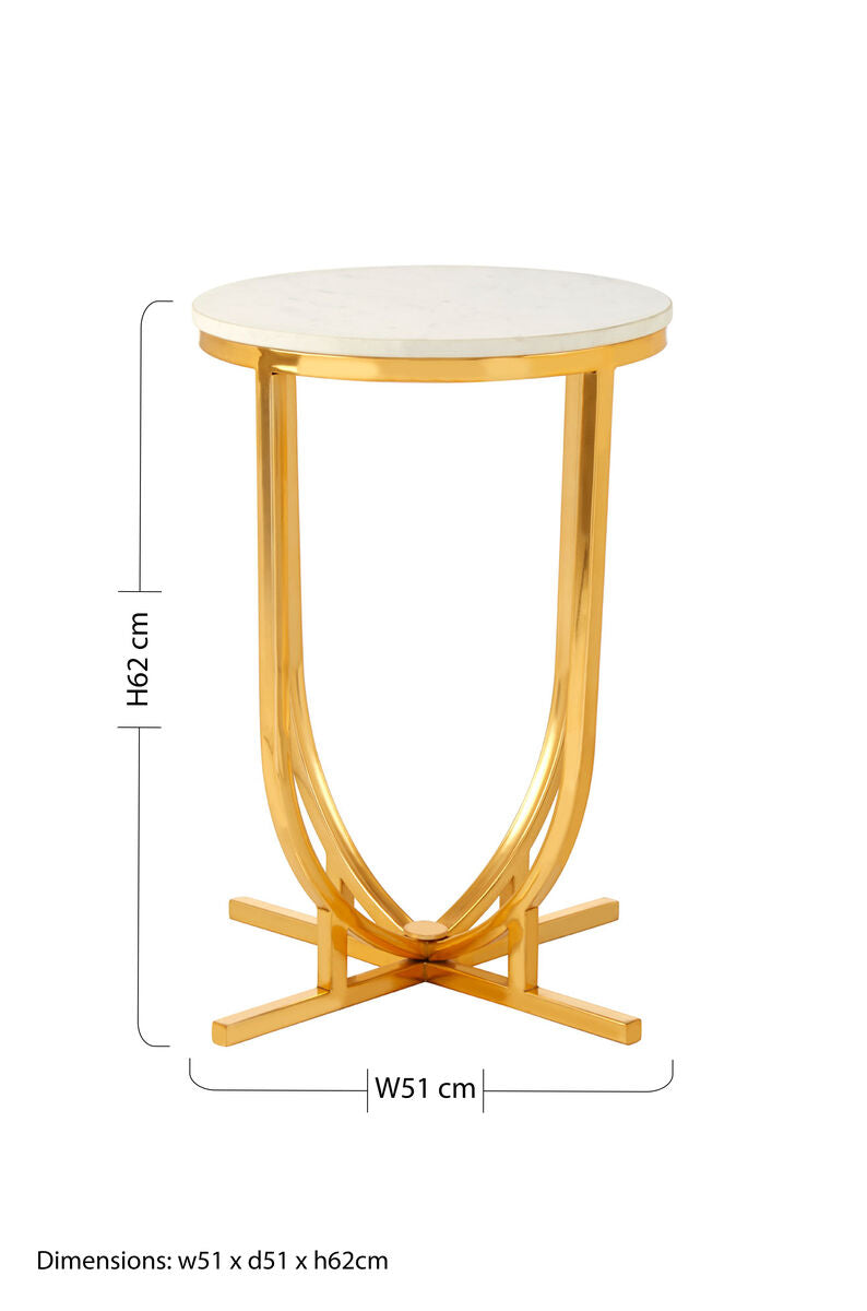 Orsina Templar Round Side Table – White Marble Top with Gold Frame