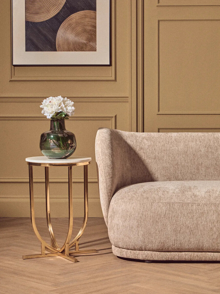 Orsina Templar Round Side Table – White Marble Top with Gold Frame