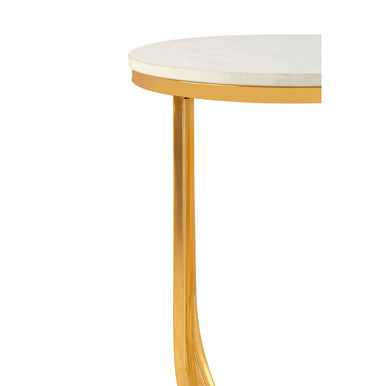 Orsina Templar Round Side Table – White Marble Top with Gold Frame