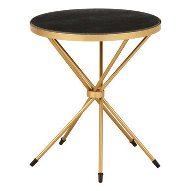 Orsina Black Marble Round Side Table – Gold Stainless Steel End Table
