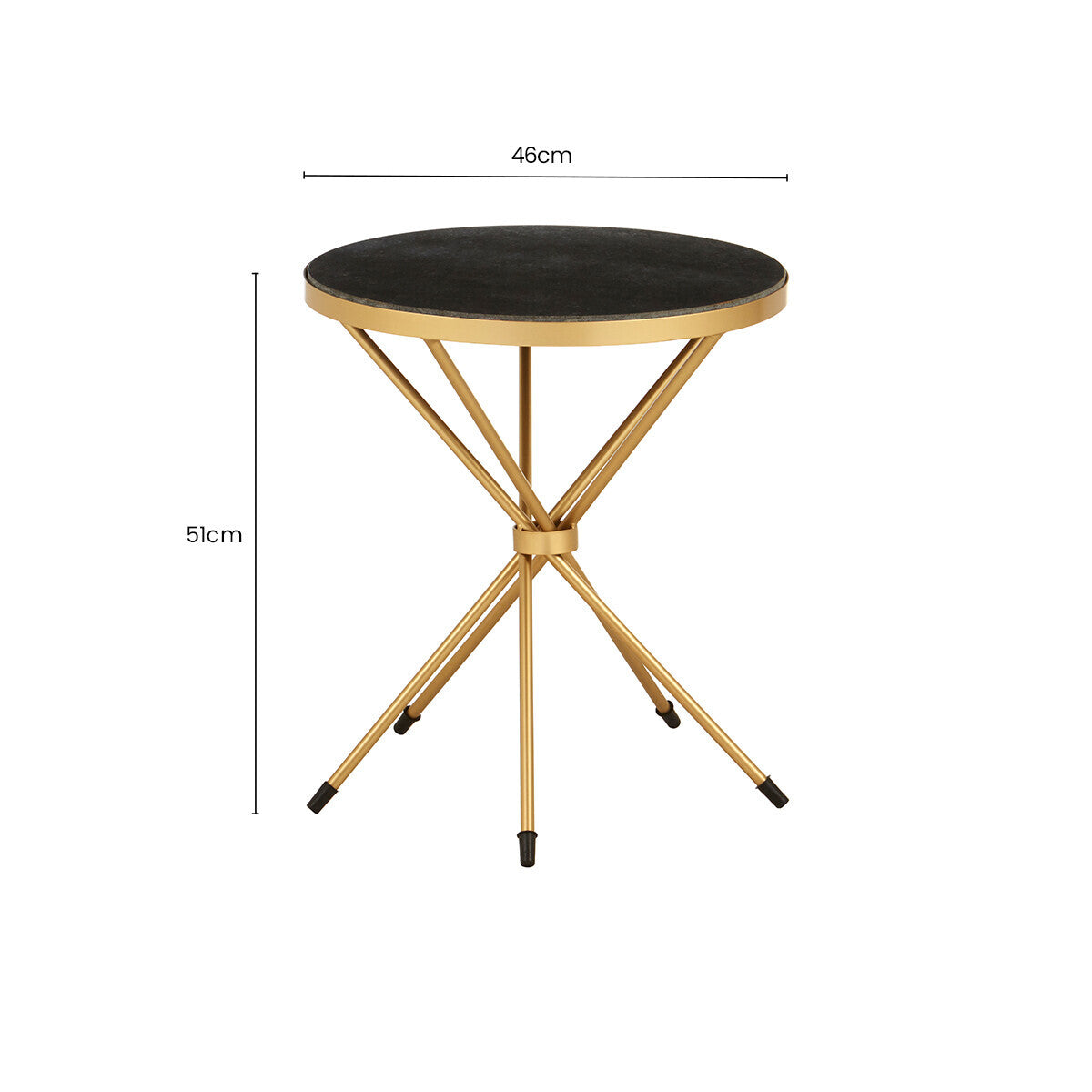 Orsina Black Marble Round Side Table – Gold Stainless Steel End Table