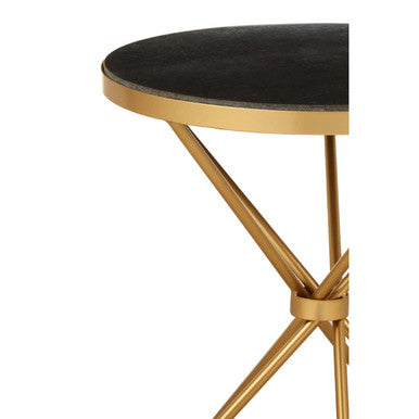 Orsina Black Marble Round Side Table – Gold Stainless Steel End Table