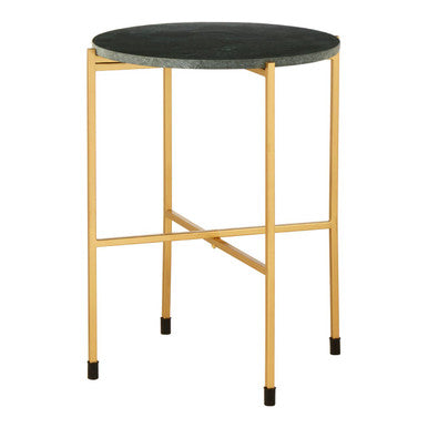 Orsina Green Marble Round Side Table – Gold Stainless Steel Base