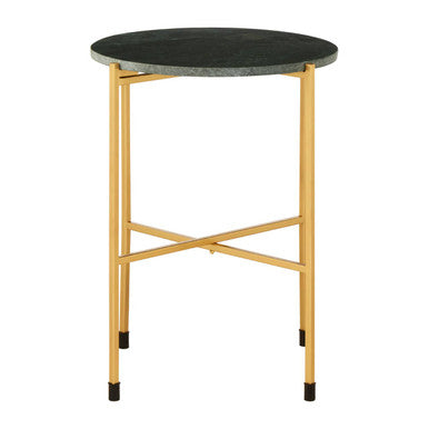 Orsina Green Marble Round Side Table – Gold Stainless Steel Base