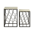 Orsina Templar White Marble Nesting Side Tables – Set of 2 Black Metal