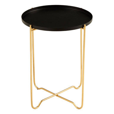 Orsina Templar Round Side Table – Black Top with Gold Metal Frame