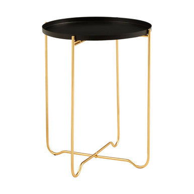 Orsina Templar Round Side Table – Black Top with Gold Metal Frame