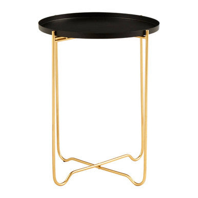Orsina Templar Round Side Table – Black Top with Gold Metal Frame