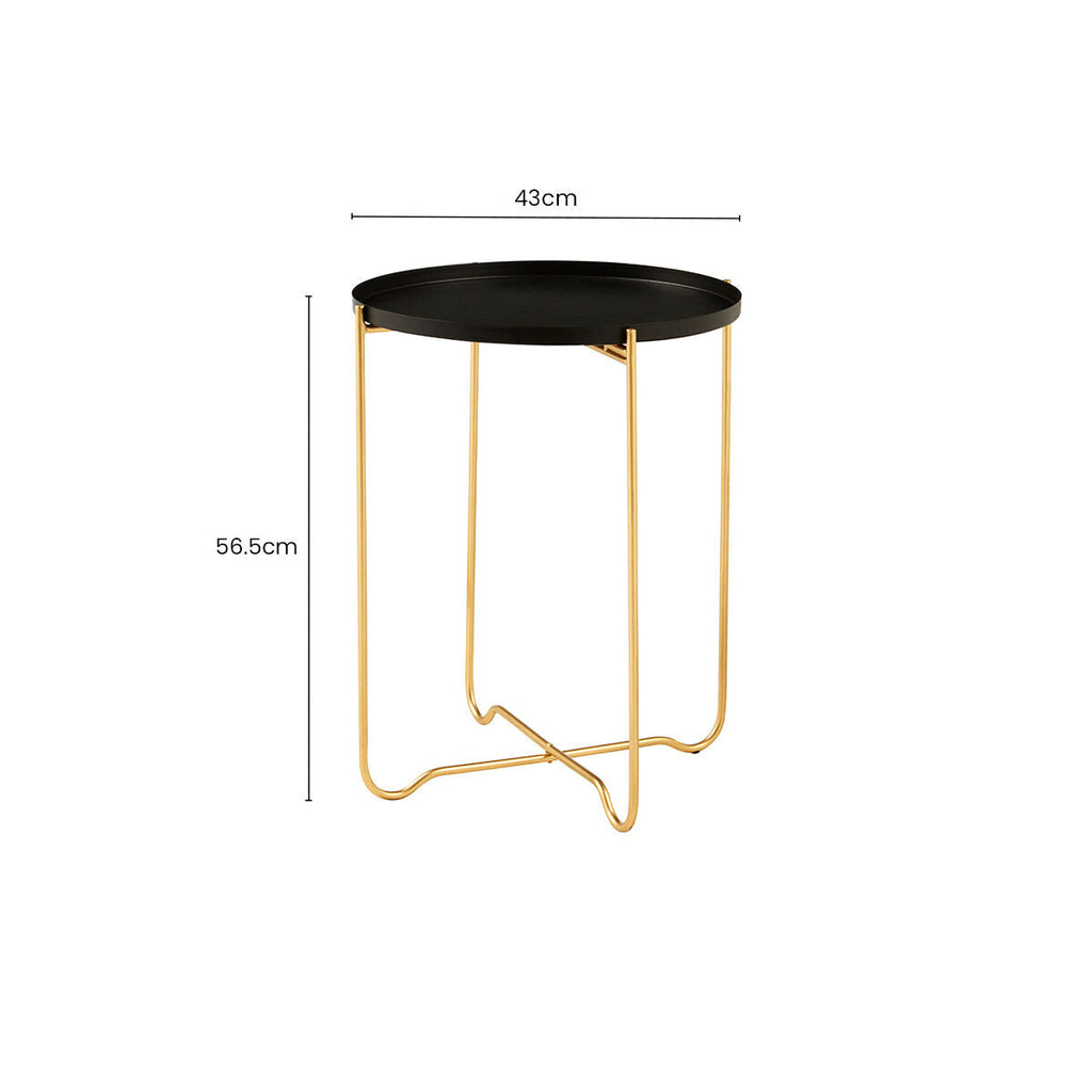 Orsina Templar Round Side Table – Black Top with Gold Metal Frame