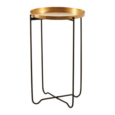 Orsina Templar Gold Round Side Table – Black Metallic Sledge Base