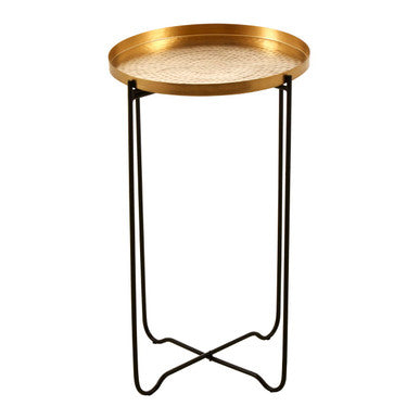 Orsina Templar Gold Round Side Table – Black Metallic Sledge Base