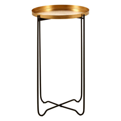 Orsina Templar Gold Round Side Table – Black Metallic Sledge Base