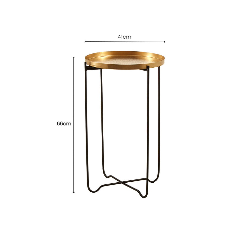 Orsina Templar Gold Round Side Table – Black Metallic Sledge Base
