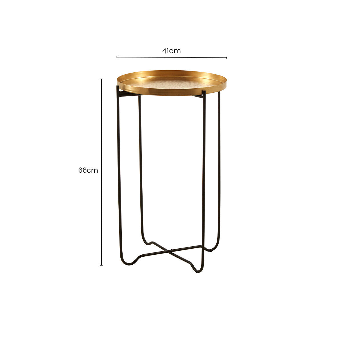 Orsina Templar Gold Round Side Table – Black Metallic Sledge Base