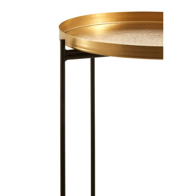 Orsina Templar Gold Round Side Table – Black Metallic Sledge Base