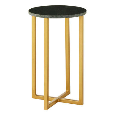Orsina Templar Small Round Green Marble Side Table with Gold Base