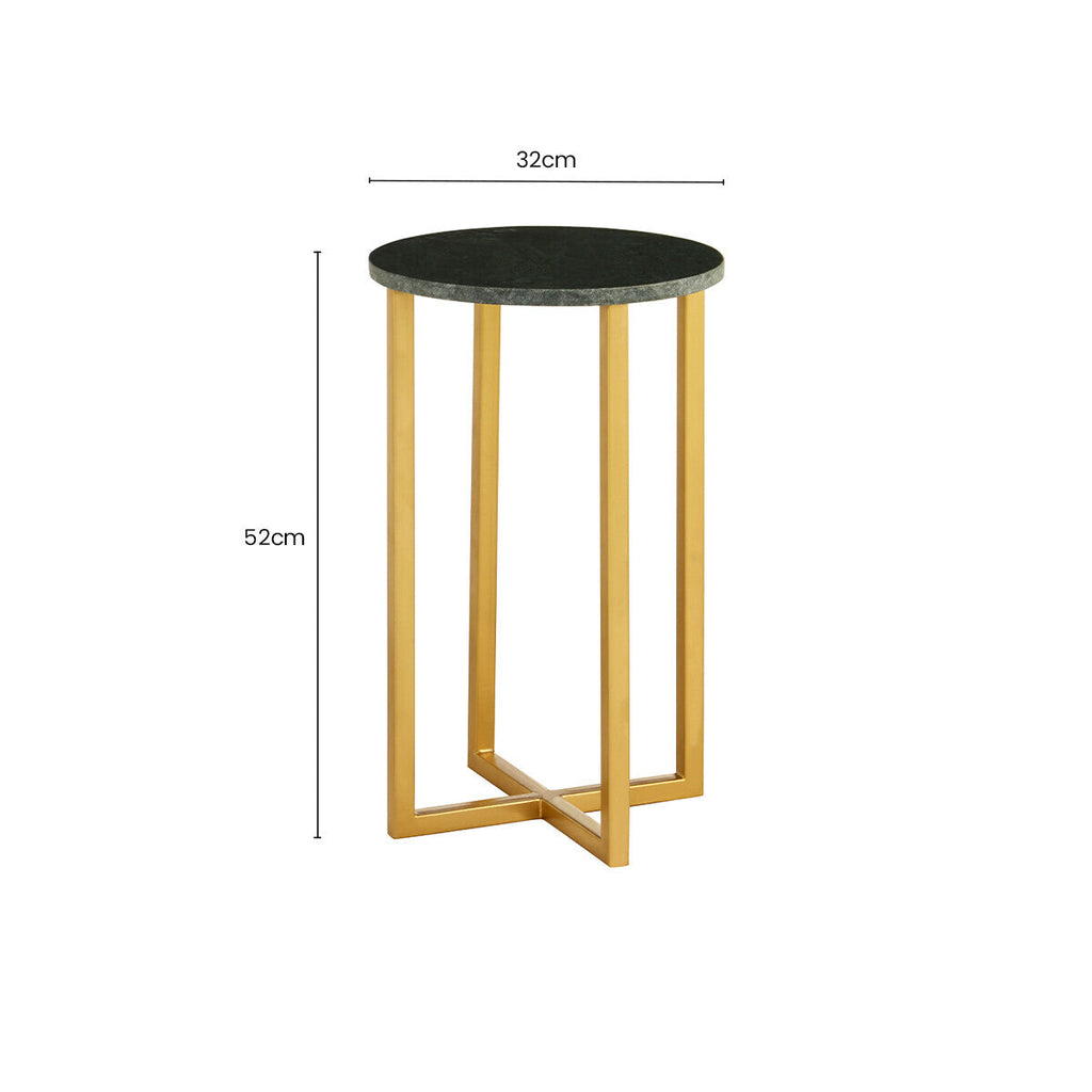 Orsina Templar Small Round Green Marble Side Table with Gold Base