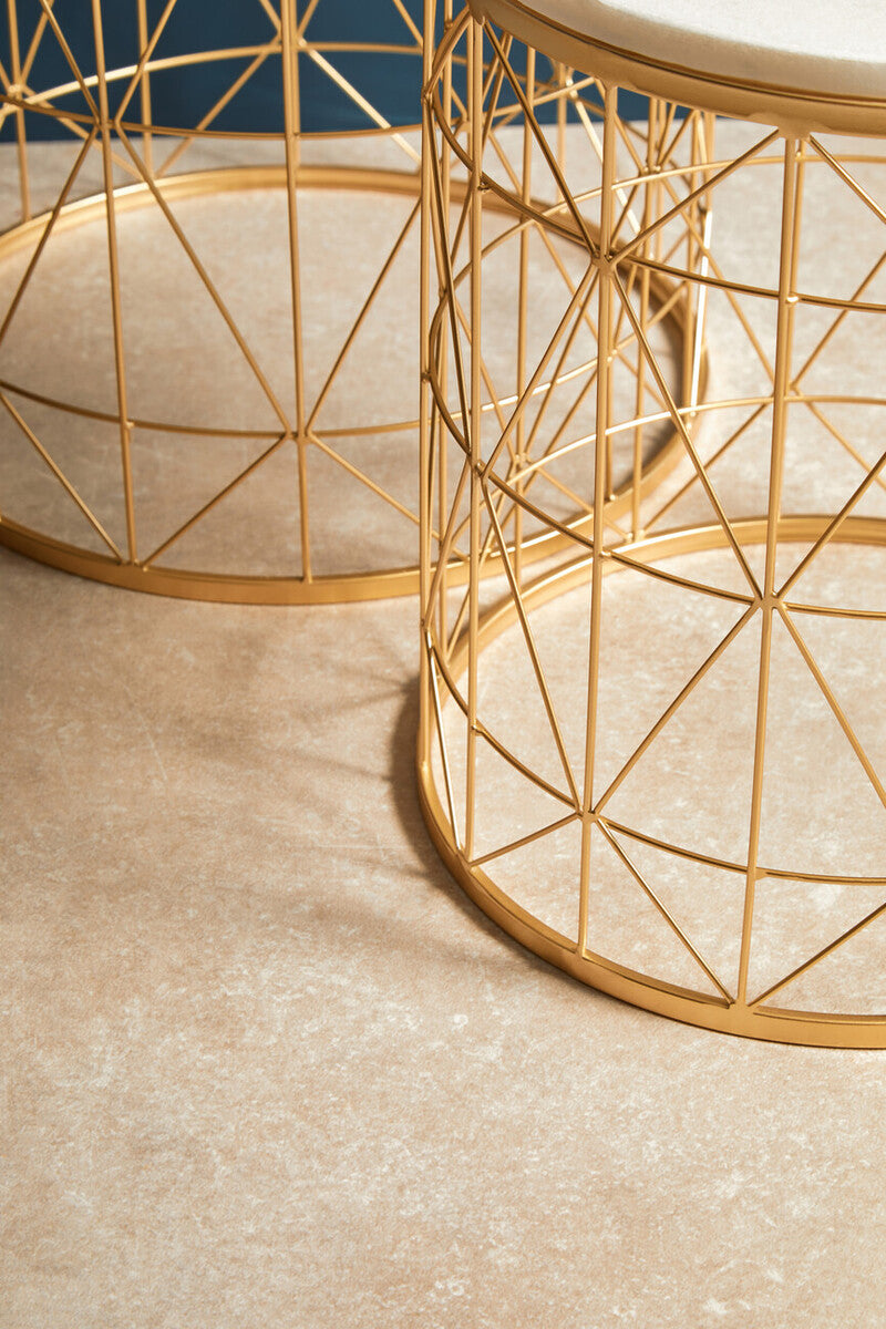 Orsina Avantis Set of 2 White Marble Round Side Tables with Gold Base