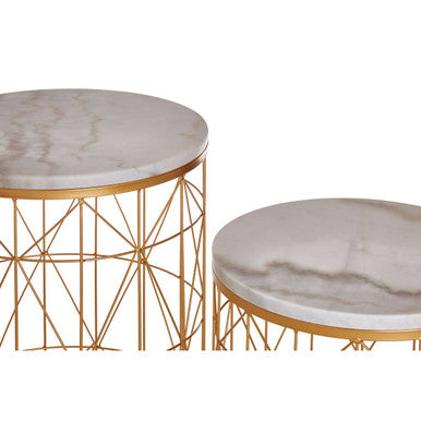 Orsina Avantis Set of 2 White Marble Round Side Tables with Gold Base