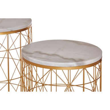 Orsina Avantis Set of 2 White Marble Round Side Tables with Gold Base