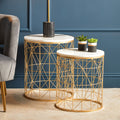 Orsina Avantis Set of 2 White Marble Round Side Tables with Gold Base