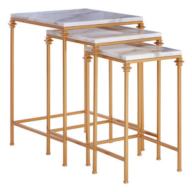 Orsina Avantis Square Nesting Side Tables - White Marble & Gold - Set of 3