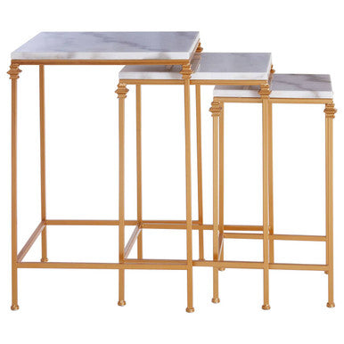 Orsina Avantis Square Nesting Side Tables - White Marble & Gold - Set of 3