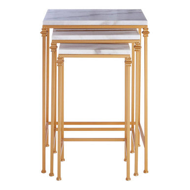 Orsina Avantis Square Nesting Side Tables - White Marble & Gold - Set of 3
