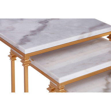 Orsina Avantis Square Nesting Side Tables - White Marble & Gold - Set of 3