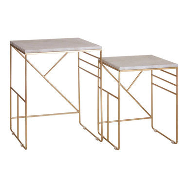 Orsina Avantis White Marble Nesting Tables – Set of 2 Square Side Tables