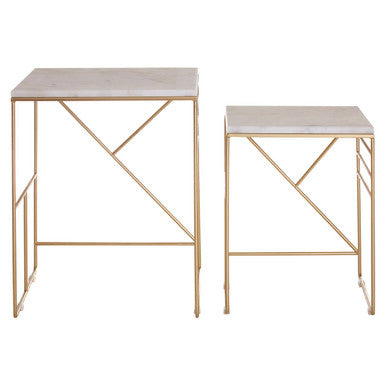 Orsina Avantis White Marble Nesting Tables – Set of 2 Square Side Tables