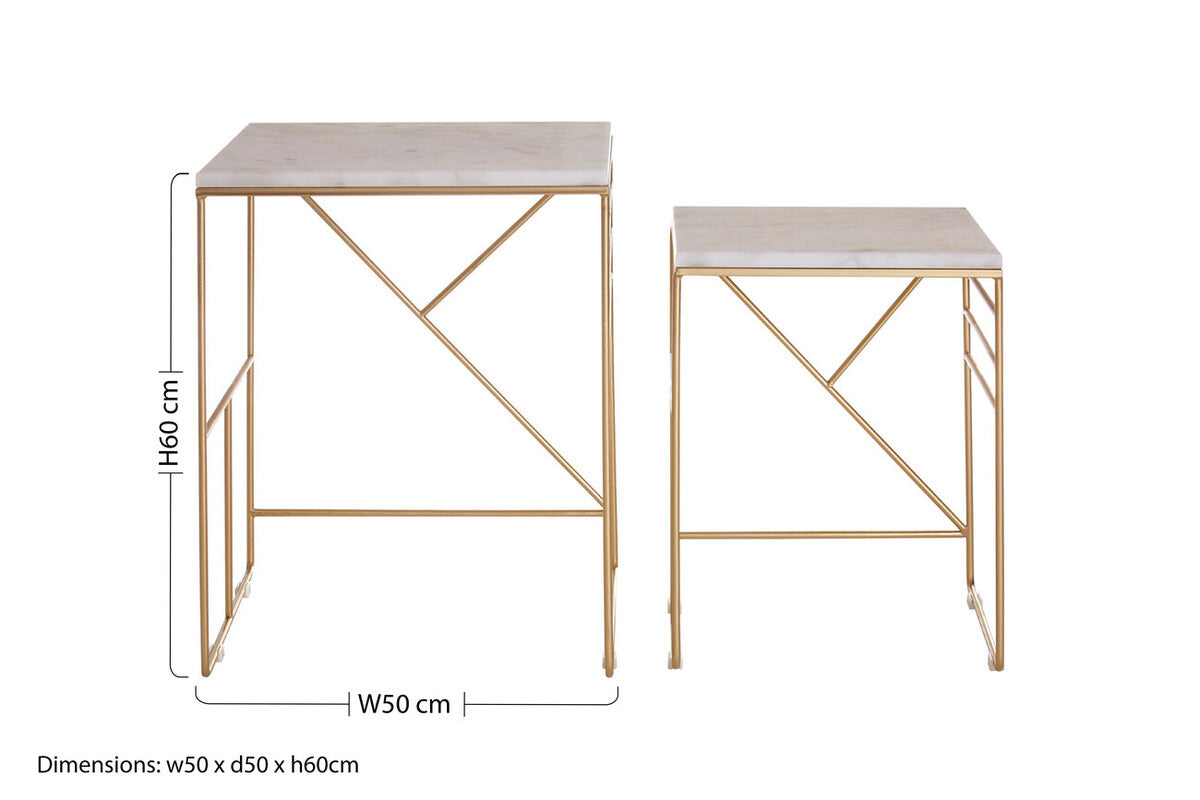 Orsina Avantis White Marble Nesting Tables – Set of 2 Square Side Tables