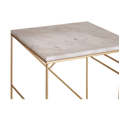 Orsina Avantis White Marble Nesting Tables – Set of 2 Square Side Tables