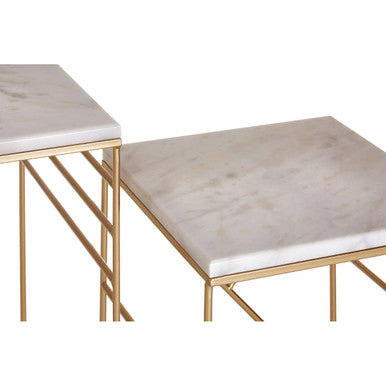 Orsina Avantis White Marble Nesting Tables – Set of 2 Square Side Tables