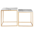 Orsina White Marble and Gold Square Nesting Side Tables – Set of 2