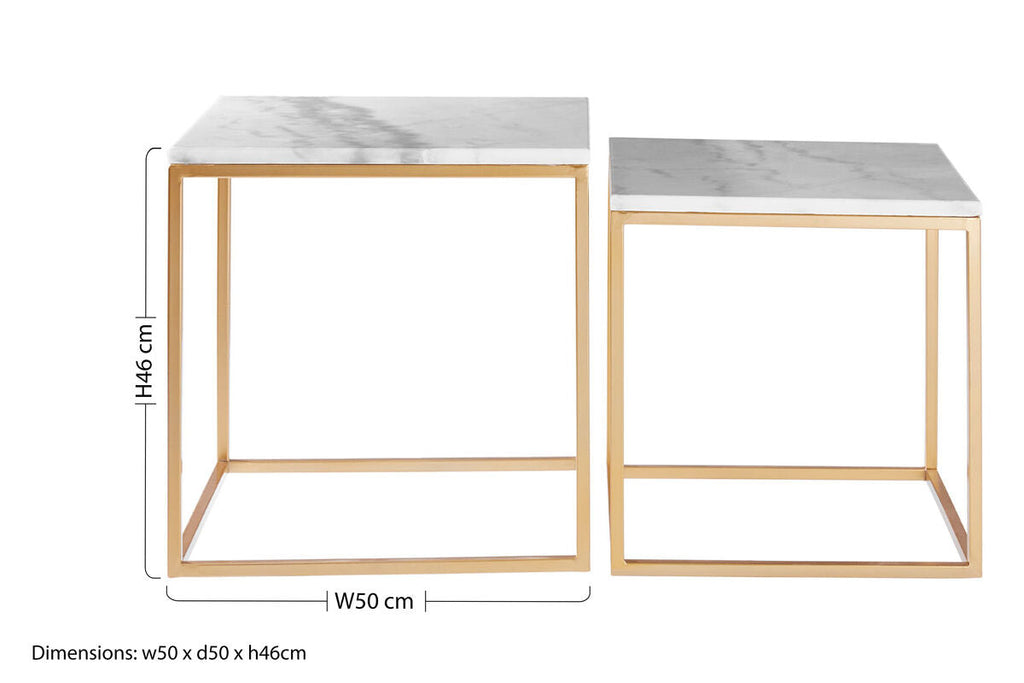 Orsina White Marble and Gold Square Nesting Side Tables – Set of 2