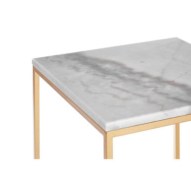 Orsina White Marble and Gold Square Nesting Side Tables – Set of 2