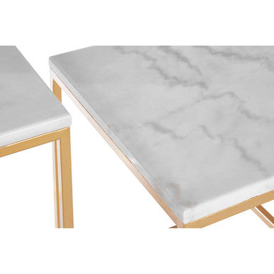 Orsina White Marble and Gold Square Nesting Side Tables – Set of 2