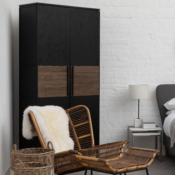 Orsina Salvar Tall Cabinet – 2-Tone Solid Oak Wood Storage with 5 Shelves