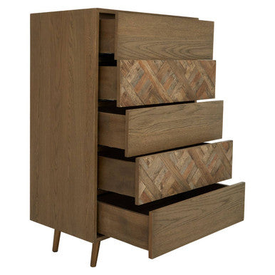 Orsina Salvar Wooden Chest of 5 Drawers | Geometric Bedroom Dresser