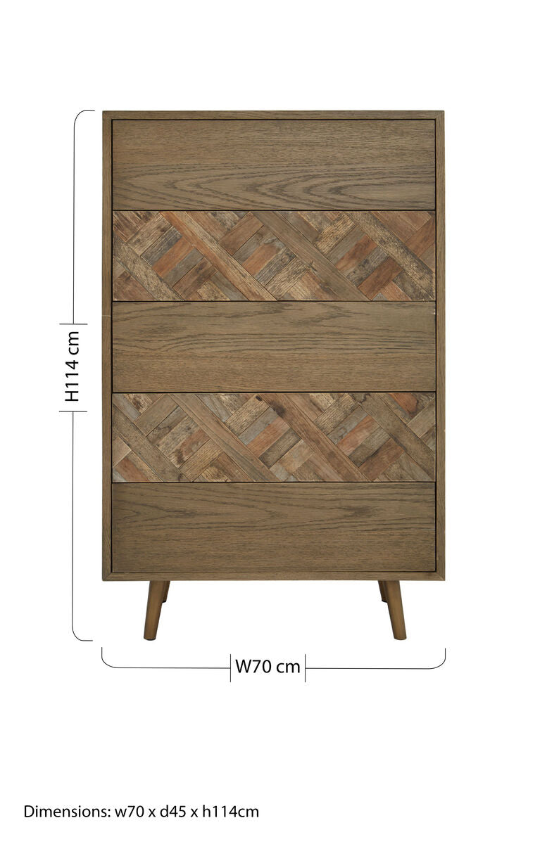 Orsina Salvar Wooden Chest of 5 Drawers | Geometric Bedroom Dresser
