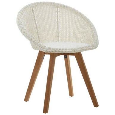 Orsina Lovina White Faux Fur Dining Chair with Teak Wood Legs