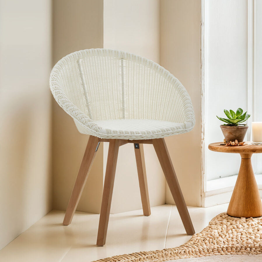 Orsina Lovina White Faux Fur Dining Chair with Teak Wood Legs